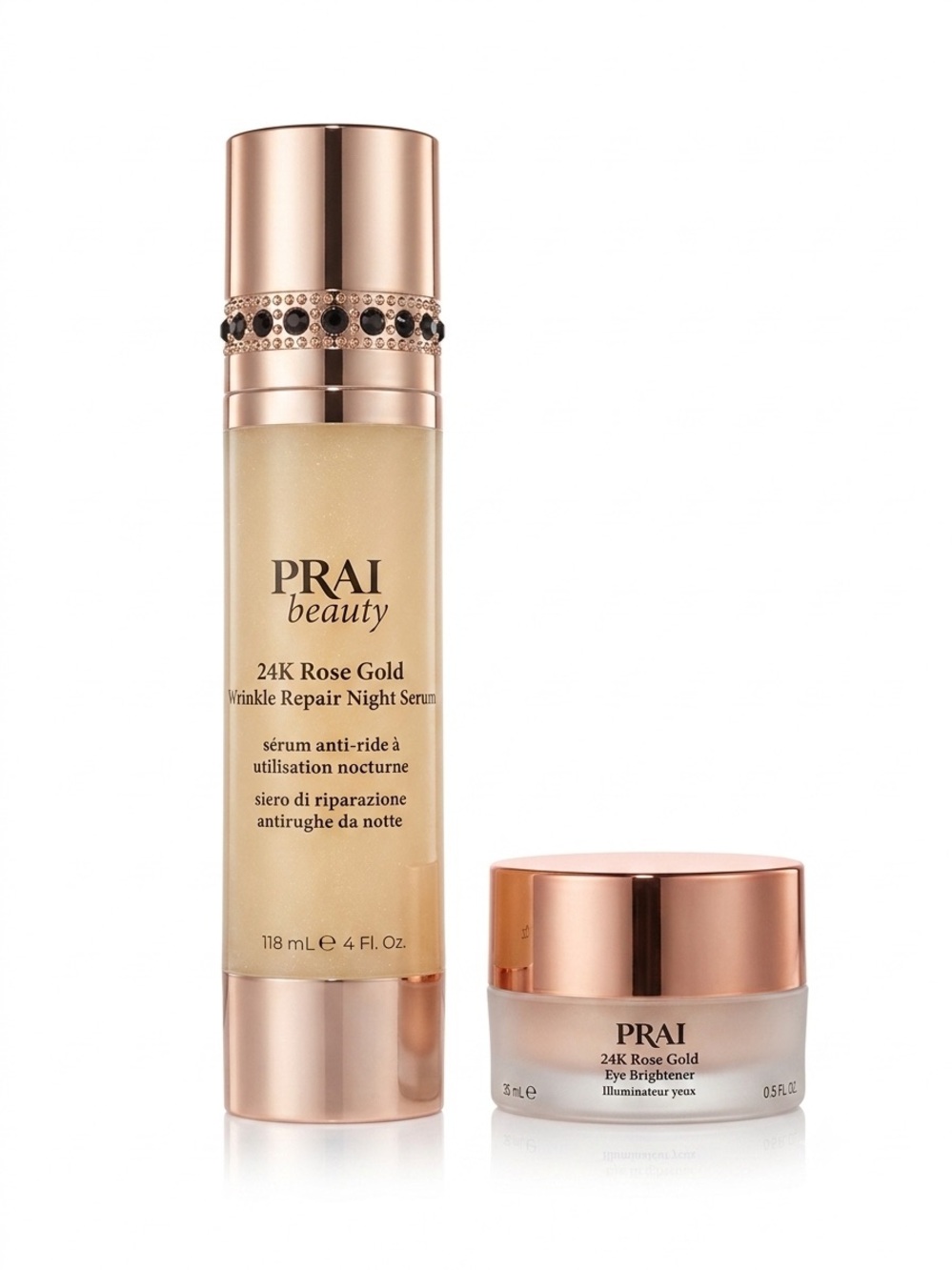 PRAI Beauty 24K Rose Gold Night Serum + Eye Brightener Set Anti Aging Skincare